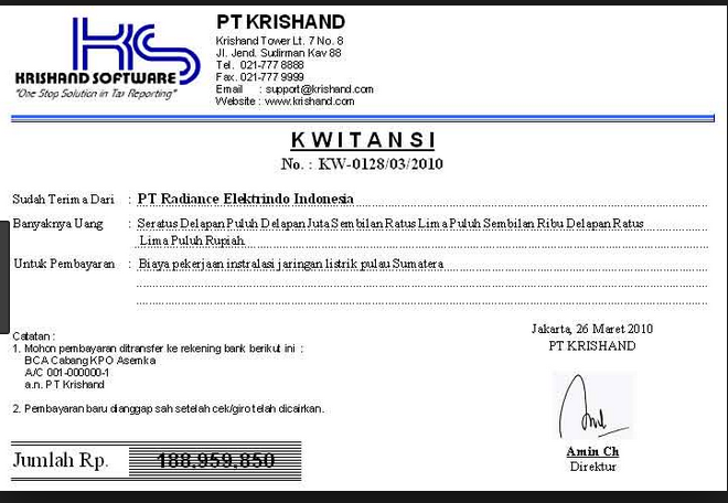 Detail Contoh Bukti Kwitansi Nomer 2