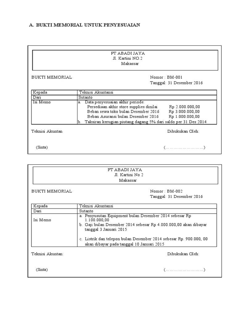 Detail Contoh Bukti Memo Nomer 32