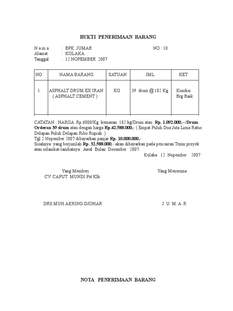 Detail Contoh Bukti Penerimaan Barang Nomer 17