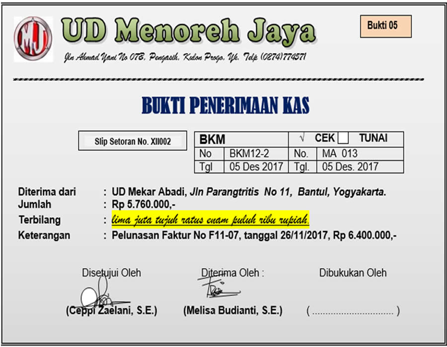 Detail Contoh Bukti Penerimaan Kas Nomer 10