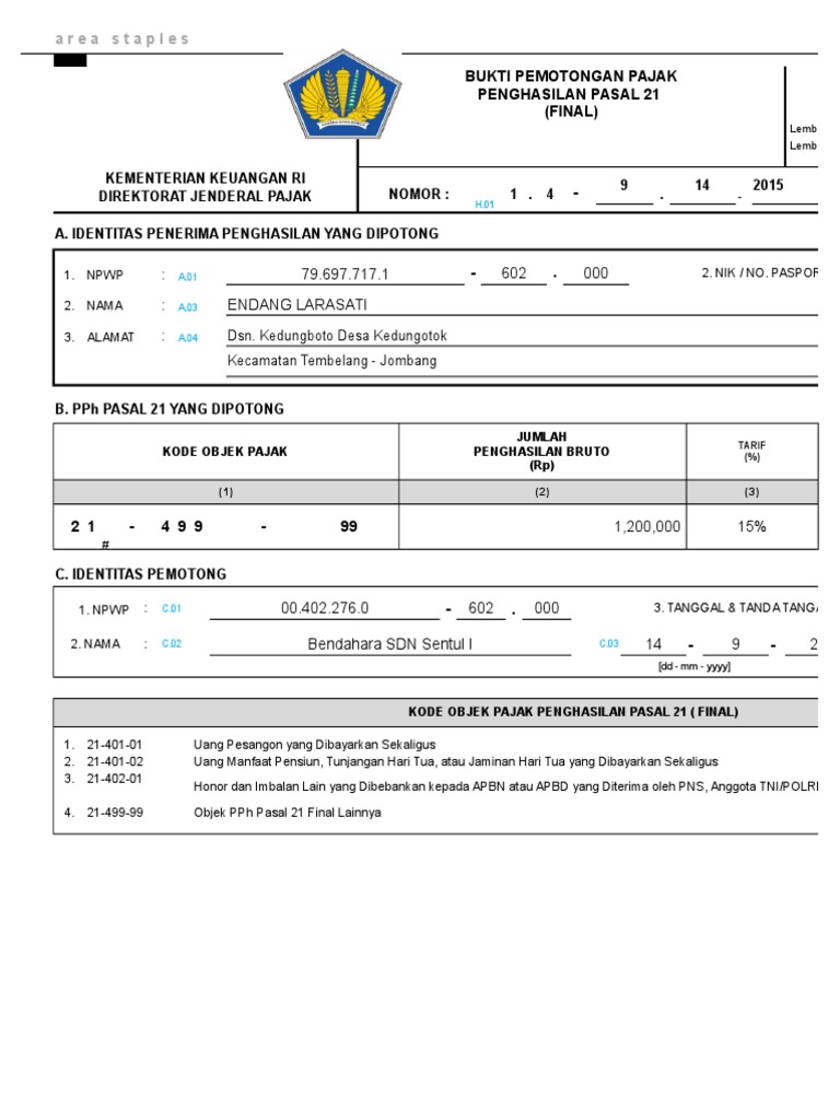 Detail Contoh Bukti Potong Pajak Nomer 48