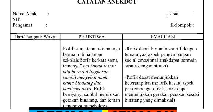 Detail Contoh Catatan Anekdot Tk Nomer 19