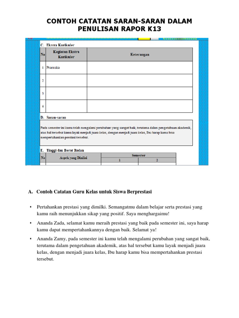 Detail Contoh Catatan Guru Di Raport Tk Nomer 44