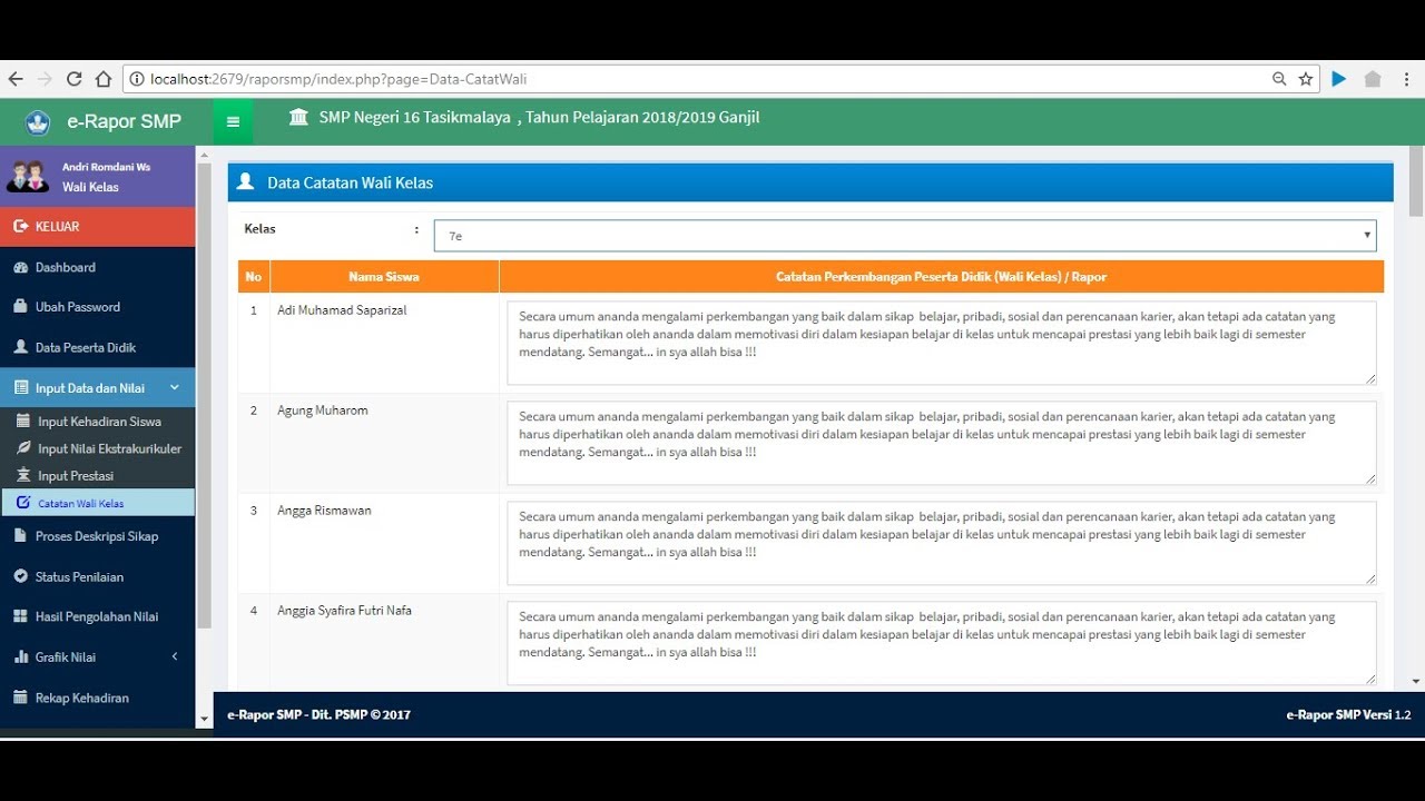Detail Contoh Catatan Wali Kelas Di Raport Nomer 2