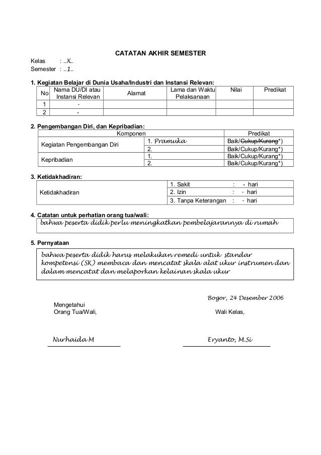 Detail Contoh Catatan Wali Kelas Di Raport Nomer 26