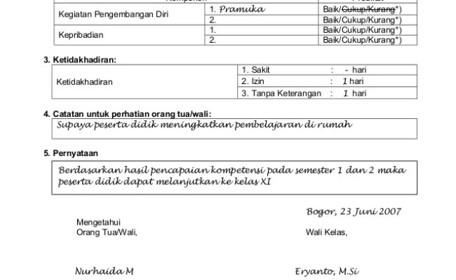 Detail Contoh Catatan Wali Kelas Di Raport Nomer 30