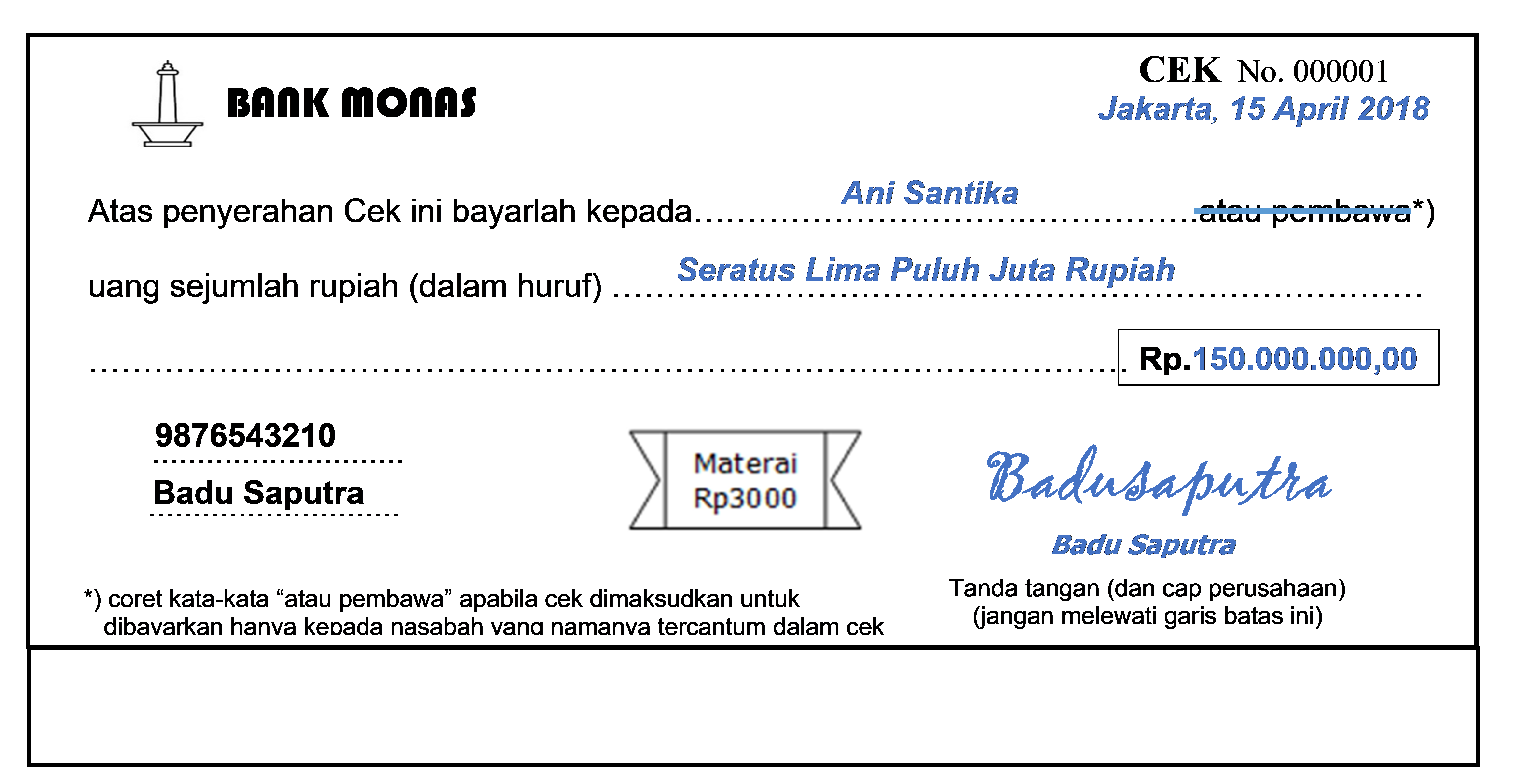 Detail Contoh Cek Dan Bilyet Giro Nomer 11