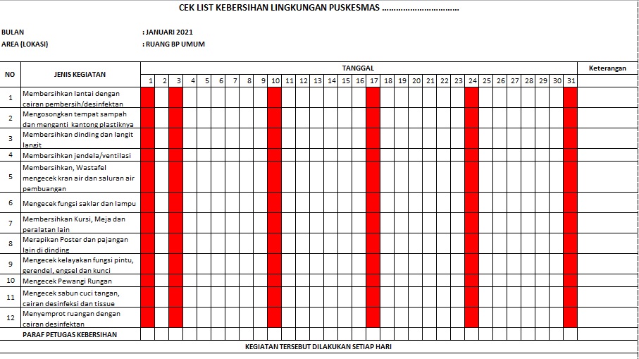 Detail Contoh Checklist Kebersihan Nomer 16