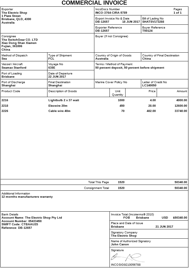 Detail Contoh Commercial Invoice Nomer 4