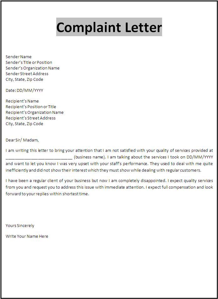 Contoh Complaint Letter - KibrisPDR