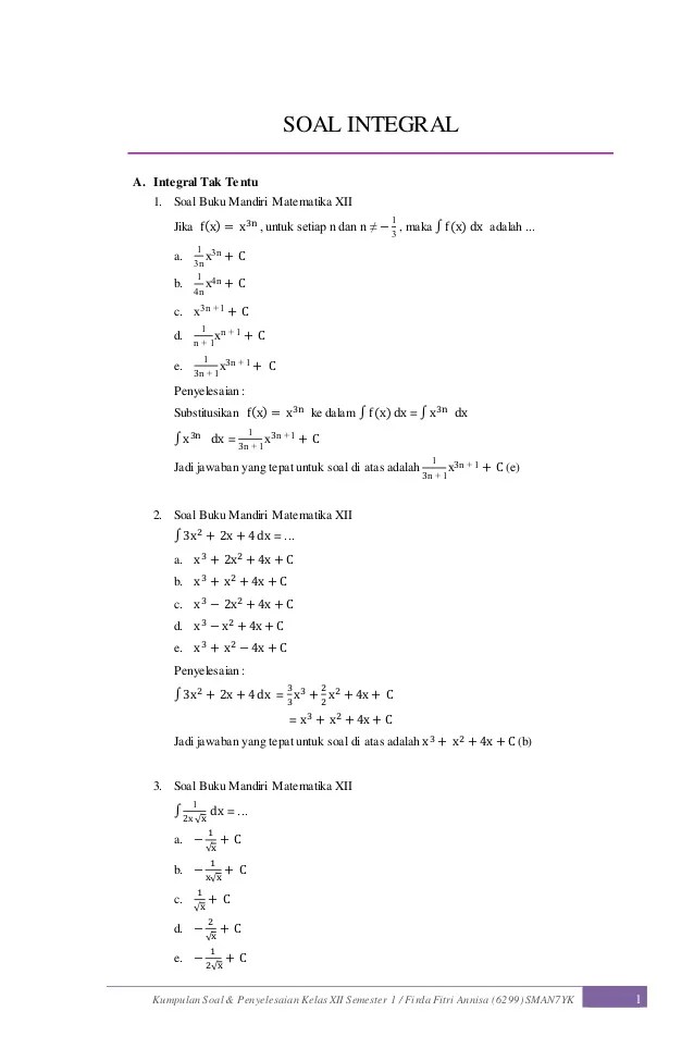 Detail Contoh Contoh Soal Integral Nomer 35