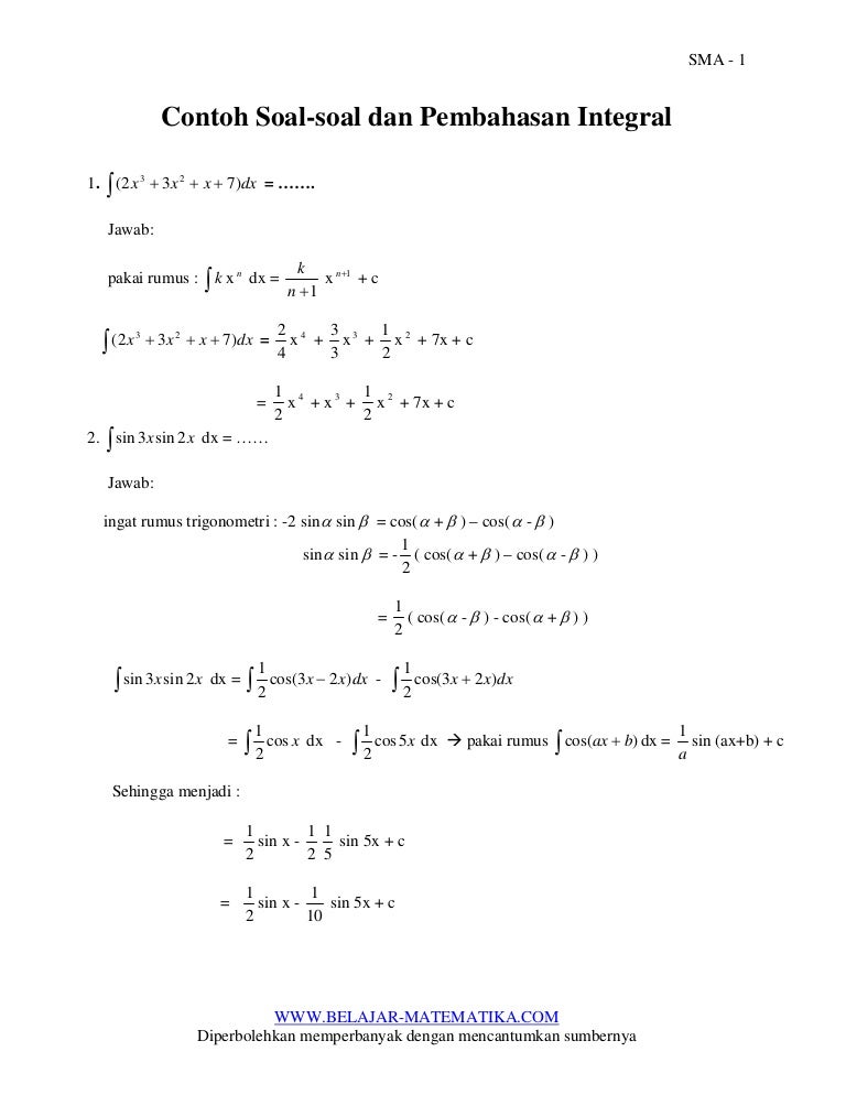 Detail Contoh Contoh Soal Integral Nomer 36