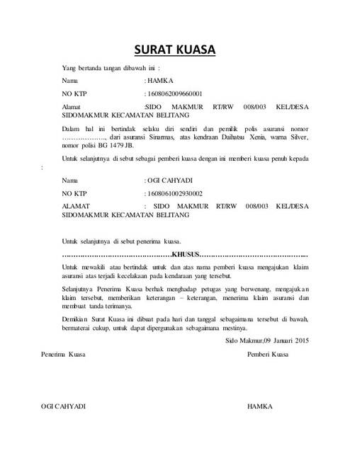 Detail Contoh Contoh Surat Kuasa Nomer 27