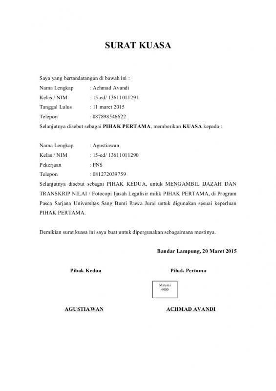Detail Contoh Contoh Surat Kuasa Nomer 30