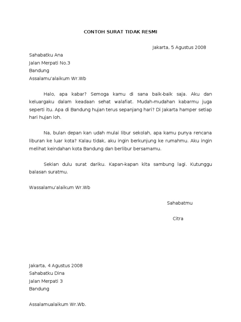 Detail Contoh Contoh Surat Tidak Resmi Nomer 10