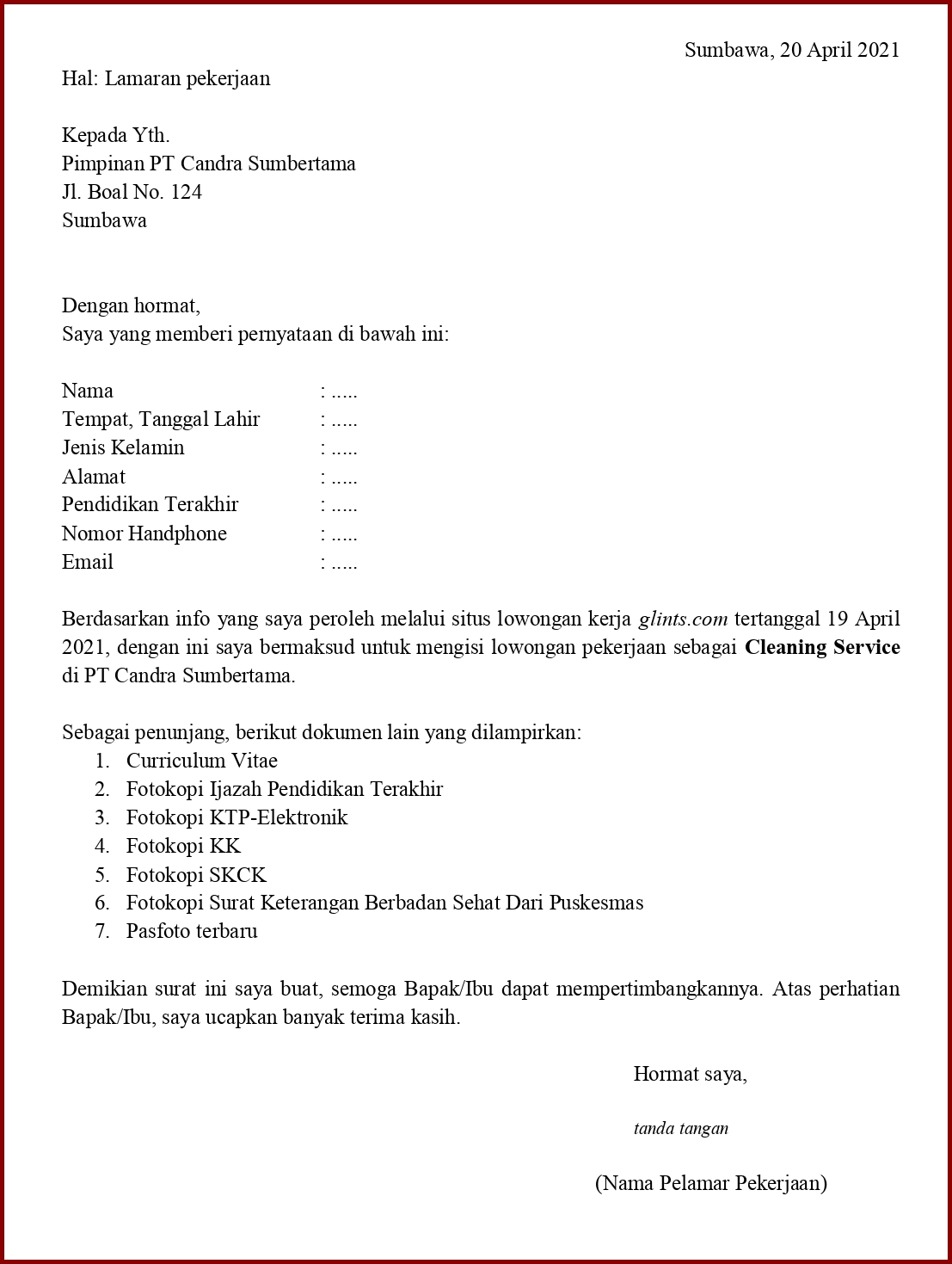 Detail Contoh Cover Letter Glints Nomer 56