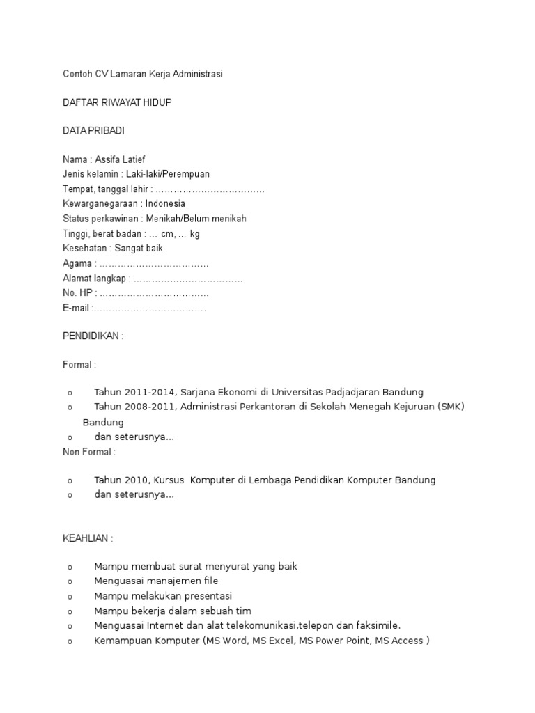 Detail Contoh Cv Admin Nomer 48