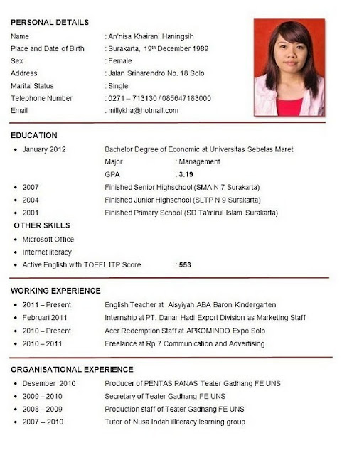 Detail Contoh Cv Admin Nomer 7