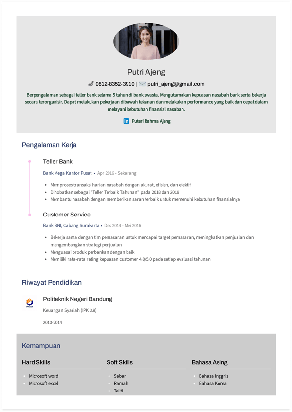 Detail Contoh Cv Bank Nomer 2