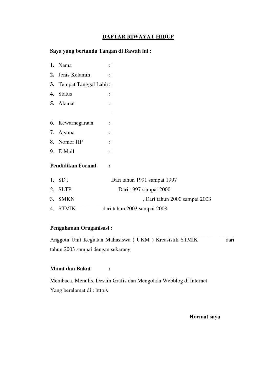 Detail Contoh Cv Dan Daftar Riwayat Hidup Nomer 12