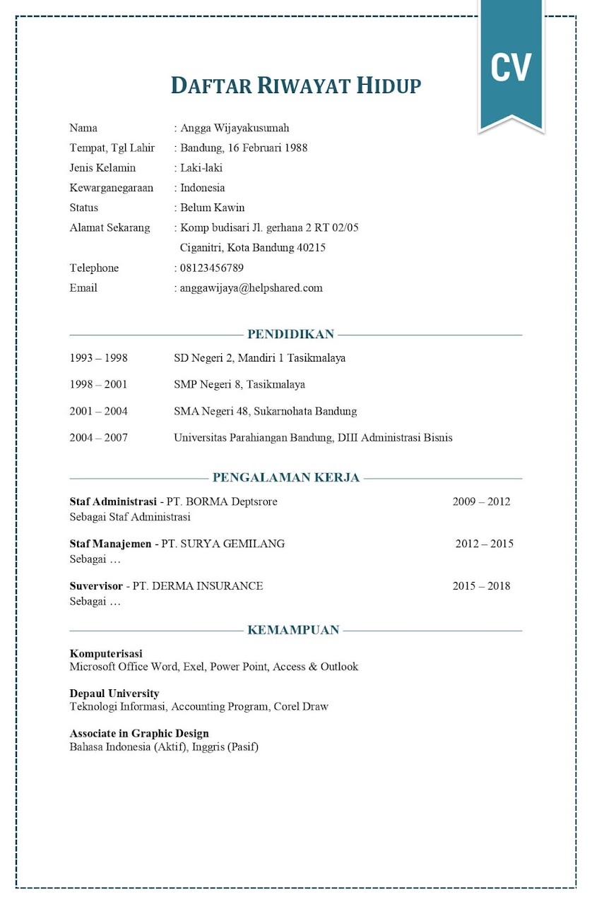 Detail Contoh Cv Dan Daftar Riwayat Hidup Nomer 17