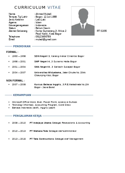 Detail Contoh Cv Dan Daftar Riwayat Hidup Nomer 26