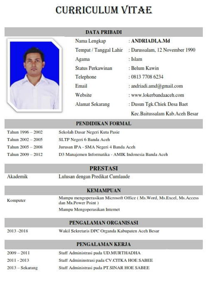 Detail Contoh Cv Data Diri Nomer 14