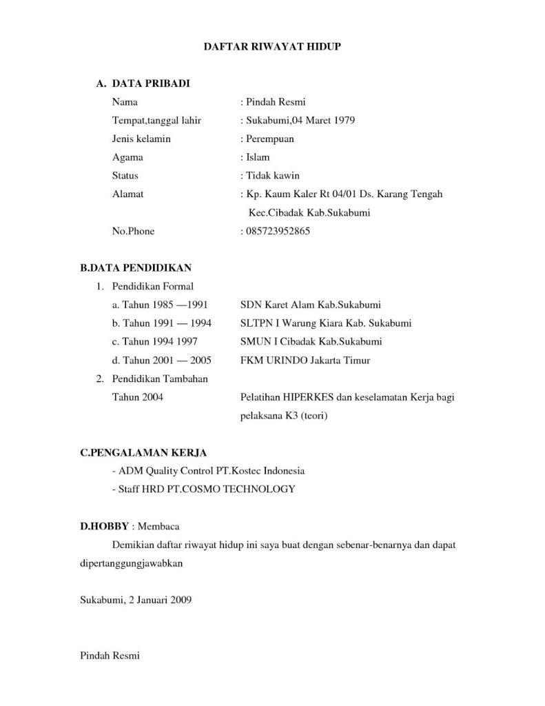 Detail Contoh Cv Data Diri Nomer 48