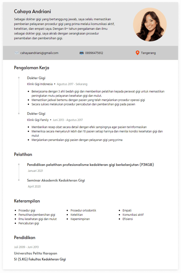 Contoh Cv Dokter Gigi Fresh Graduate - KibrisPDR