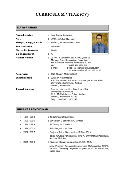 Detail Contoh Cv Dosen Nomer 35