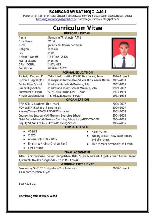 Detail Contoh Cv Email Nomer 3