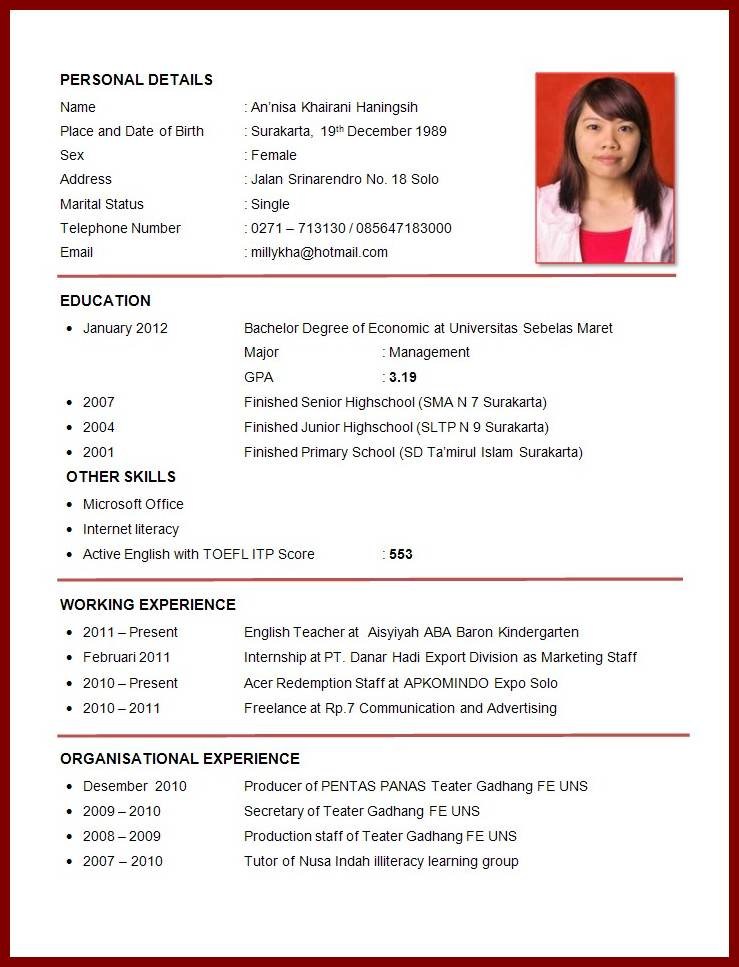 Detail Contoh Cv Email Nomer 21