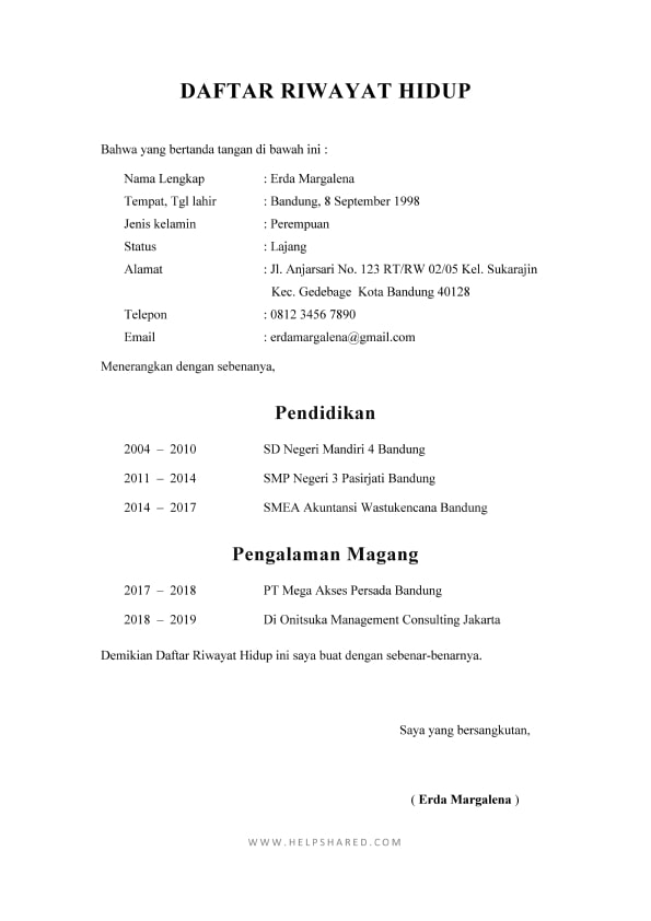 Detail Contoh Cv Fresh Graduate Tulis Tangan Nomer 27