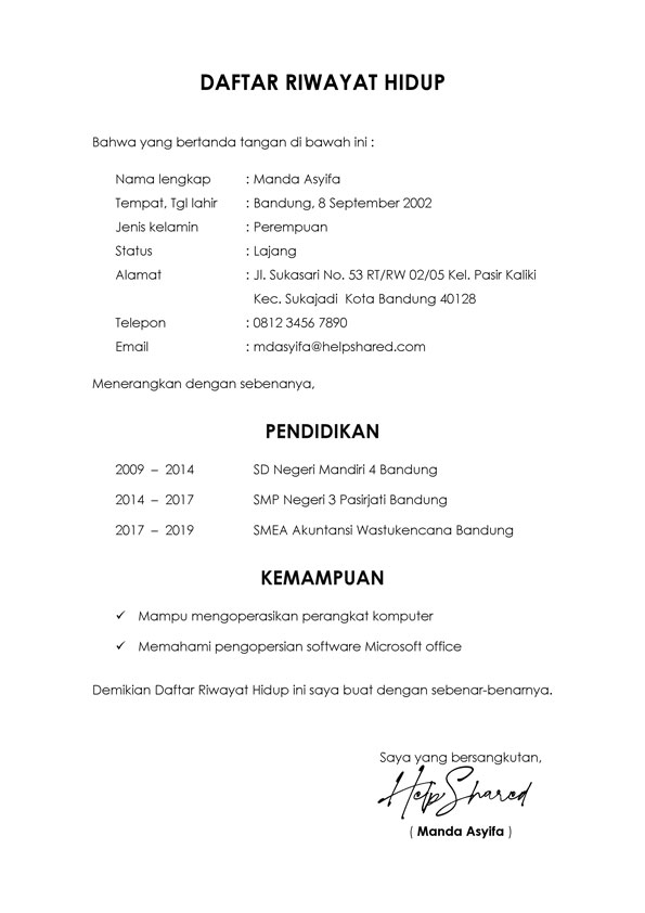 Detail Contoh Cv Fresh Graduate Tulis Tangan Nomer 38