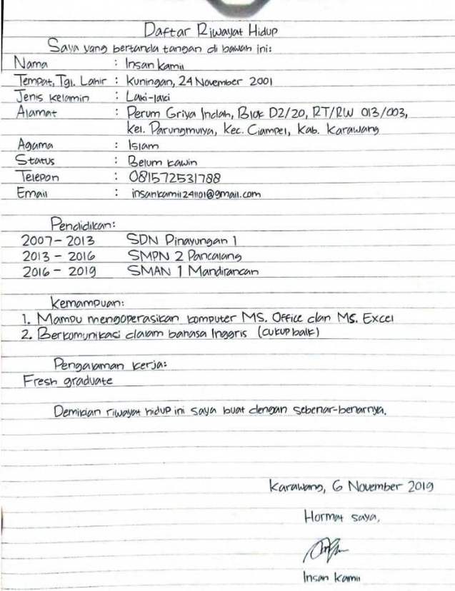 Detail Contoh Cv Fresh Graduate Tulis Tangan Nomer 6