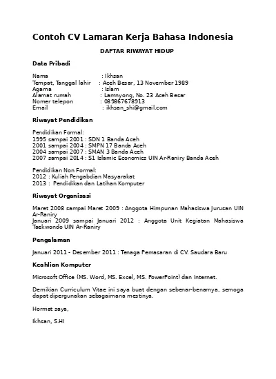 Detail Contoh Cv Indonesia Nomer 43