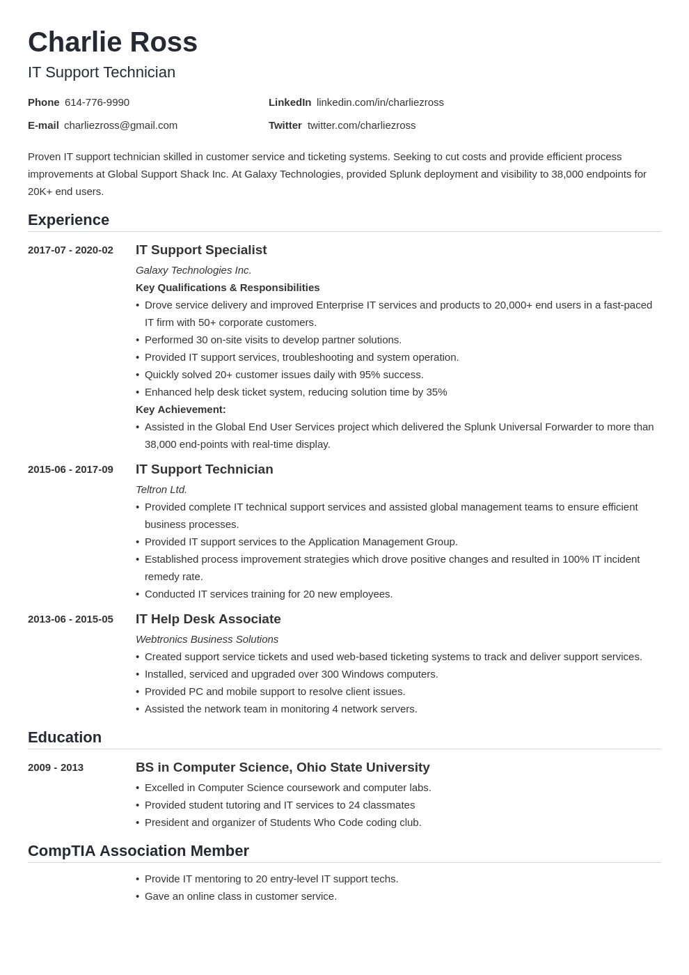 Contoh Cv It Support - KibrisPDR