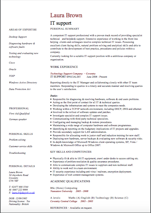 Detail Contoh Cv It Support Nomer 2