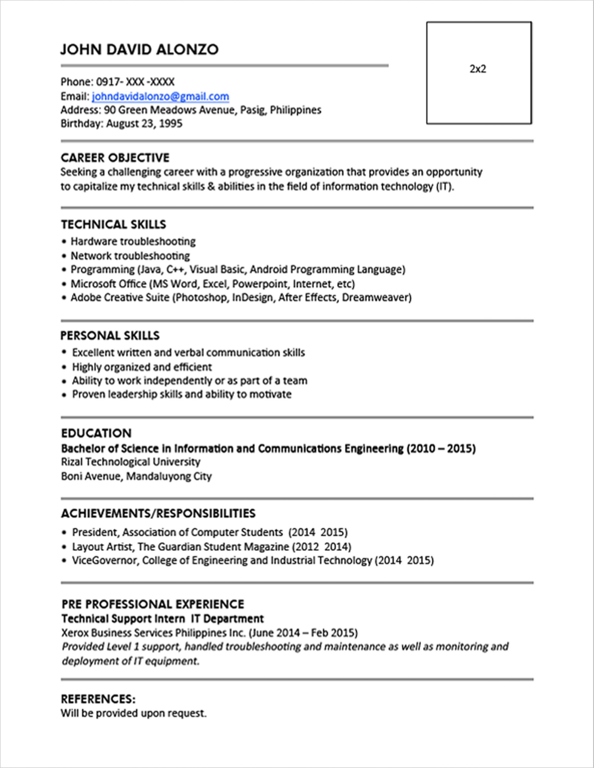 Detail Contoh Cv It Support Nomer 11