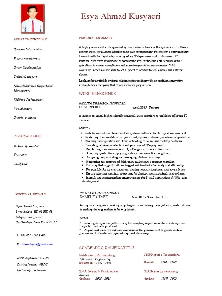 Detail Contoh Cv It Support Nomer 32