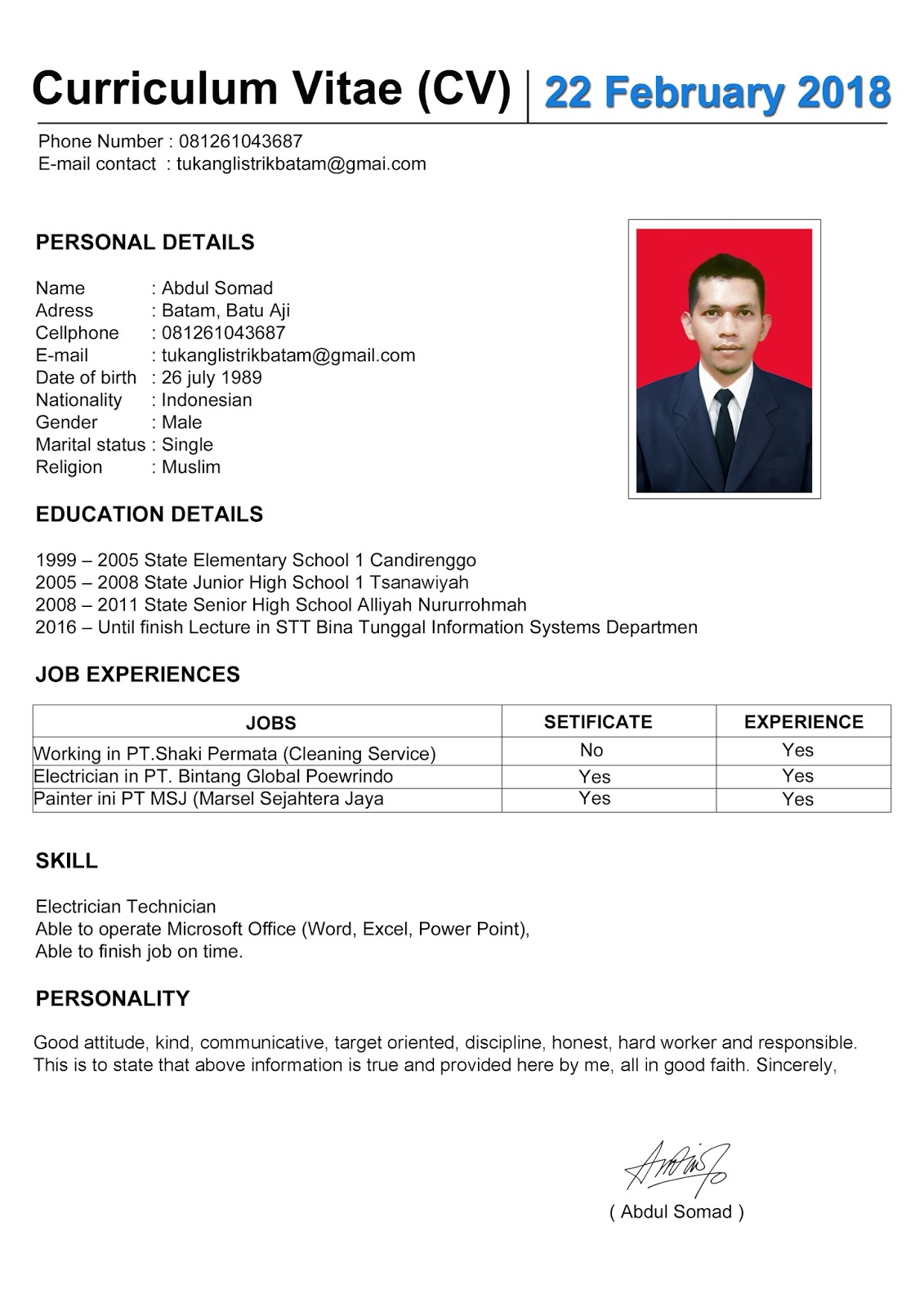 Detail Contoh Cv Lamaran Nomer 12