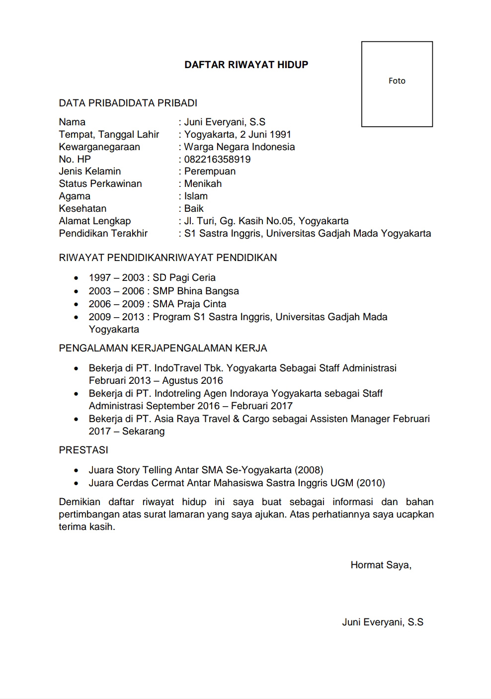 Detail Contoh Cv Lamaran Nomer 32