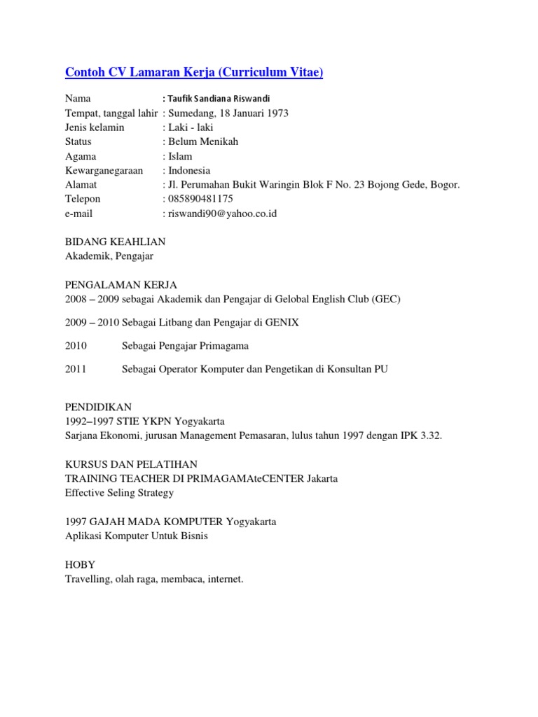 Detail Contoh Cv Lamaran Nomer 48