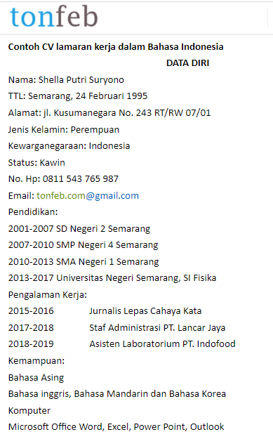 Detail Contoh Cv Lamaran Nomer 50