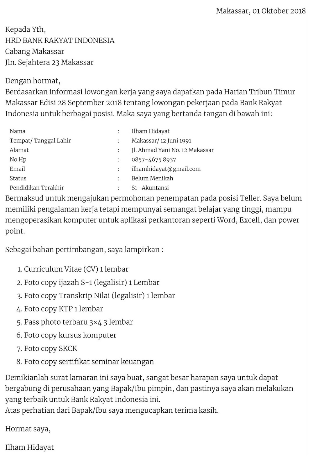 Detail Contoh Cv Lamaran Kerja Di Bank Nomer 25