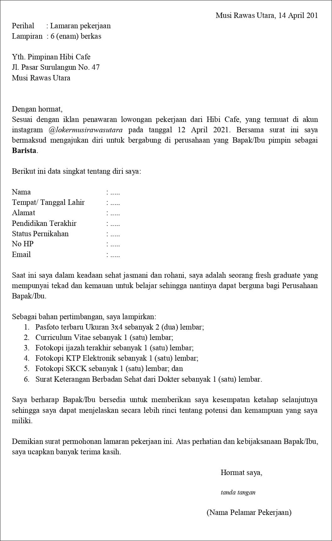 Detail Contoh Cv Lamaran Kerja Email Nomer 53