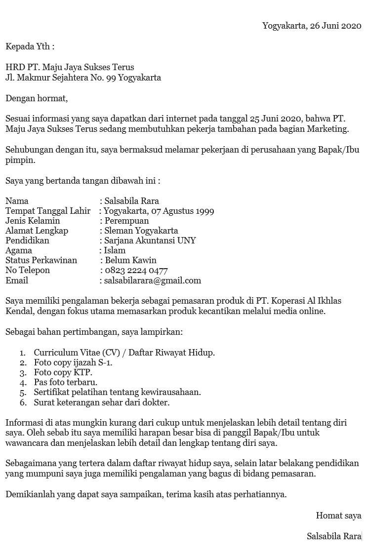 Detail Contoh Cv Lamaran Kerja Email Nomer 55