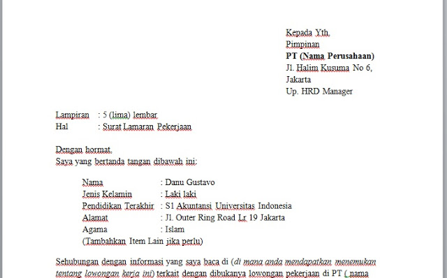 Detail Contoh Cv Lamaran Kerja Word Nomer 44