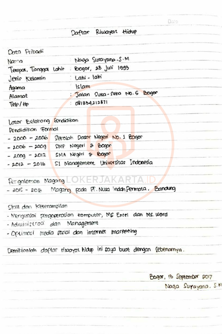 Download Contoh Cv Lamaran Tulis Tangan Nomer 32