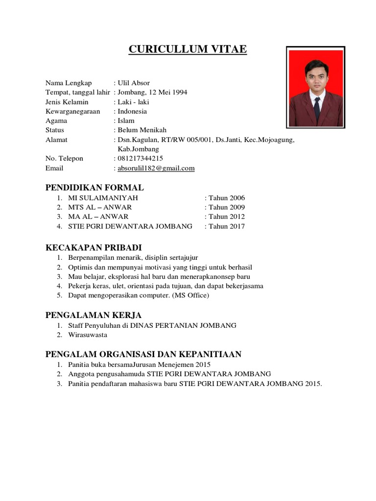 Detail Contoh Cv Mahasiswa Baru Nomer 33